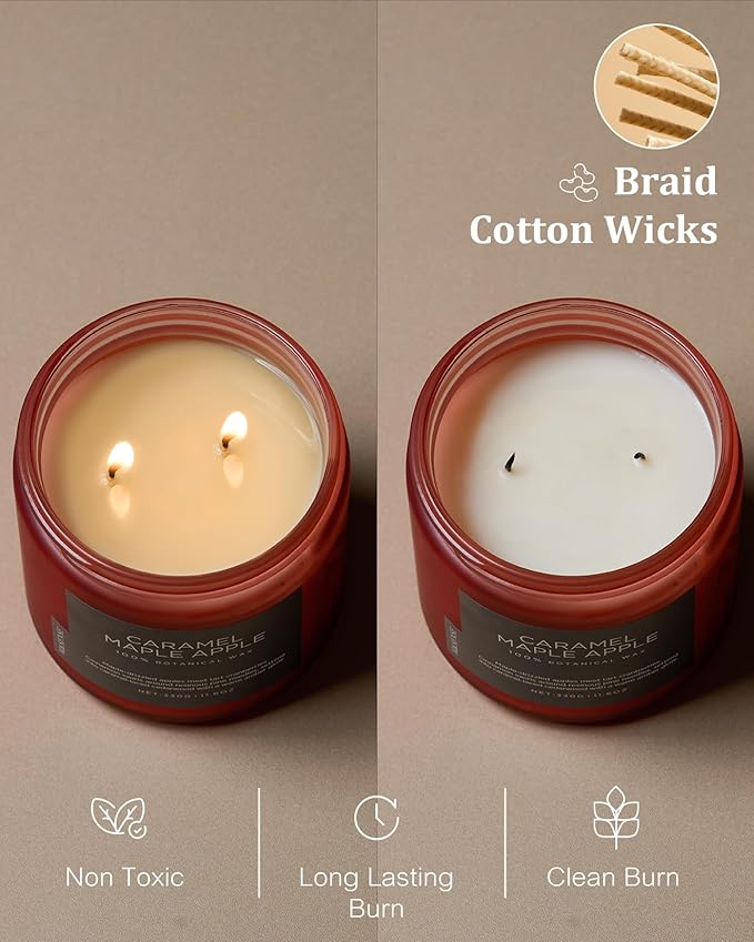 M&SENSE Caramel Apple Pie Candles for Home Scented, Natural Soy Wax 11.6oz Long Lasting 70 Hours Clean Non Toxic Large 2 Wick Candle Gifts for Thanksgiving Housewarming