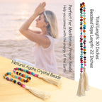 Agate Stone Hand Knotted Garland Modern Farmhouse Rustic Table Home Decor, 30inch Meditation Accessories with Tassel, Prayer Healing Beads Boho Wall Shelf Hanging Decoration (Deep Multicolor)