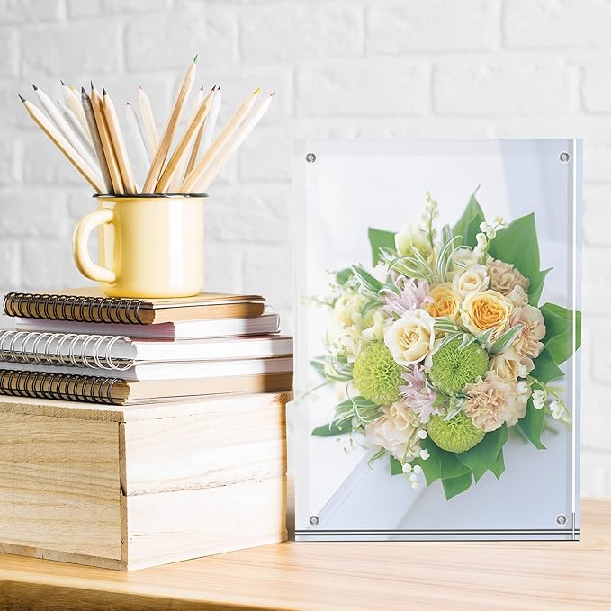 SYNTRIFIC 5x7 Acrylic Frame 3 Pack Horizontal Magnet Double Sided Picture Frame, Free Standing Desktop Acrylic Photo Frame Display, 10+10mm Thickness Clear Magnetic premium Picture Frame Gifts Ideal