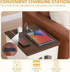 Farmhouse End Table Set of 3 with Charging Station, 18'' Narrow Side Table and 24" Large Sofa Side Table with Glass Barn Door Storage, Wood Night Stand Bedside Table for Living Room,Bedroom