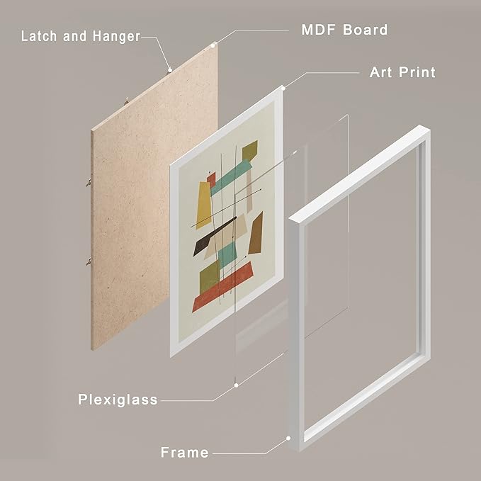 SIGNWIN Framed Mid-Century Modern 1960s Vintage Nordic Polygons Wall Art, Set of 4 Abstract Geometric Wall Decor Prints, Nature Wilderness Wall Décor for Living Room, Bedroom - 11"x14" White