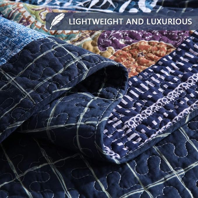 Secgo Twin Size Quilt Size - 100% Cotton Comforter Set Bedding Sets (68 * 86 Inch) with 2 Pillow Shams, Patchwork Reversible Lightweight Bedspread