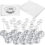 Prasacco 20 Set Disco Ball Table Number Holders, 2 Inch Silver Disco Ball Place Card Holder with Swirl Wire Clips und Name Cards for Wedding Party Decoration, Photo Display Holder, Desktop Decorations