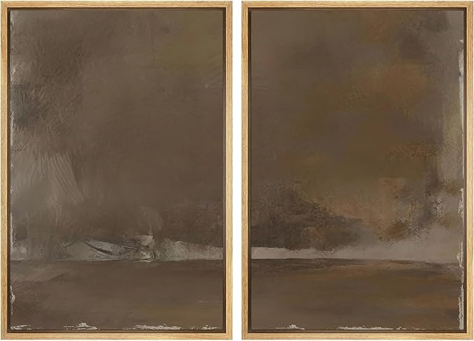 SIGNFORD Framed Canvas Print Wall Art Set Muted Earthy Abstract Landscape Illustrations Modern Art Decorative for Living Room, Bedroom, Office - 24"x36"x2 Natural