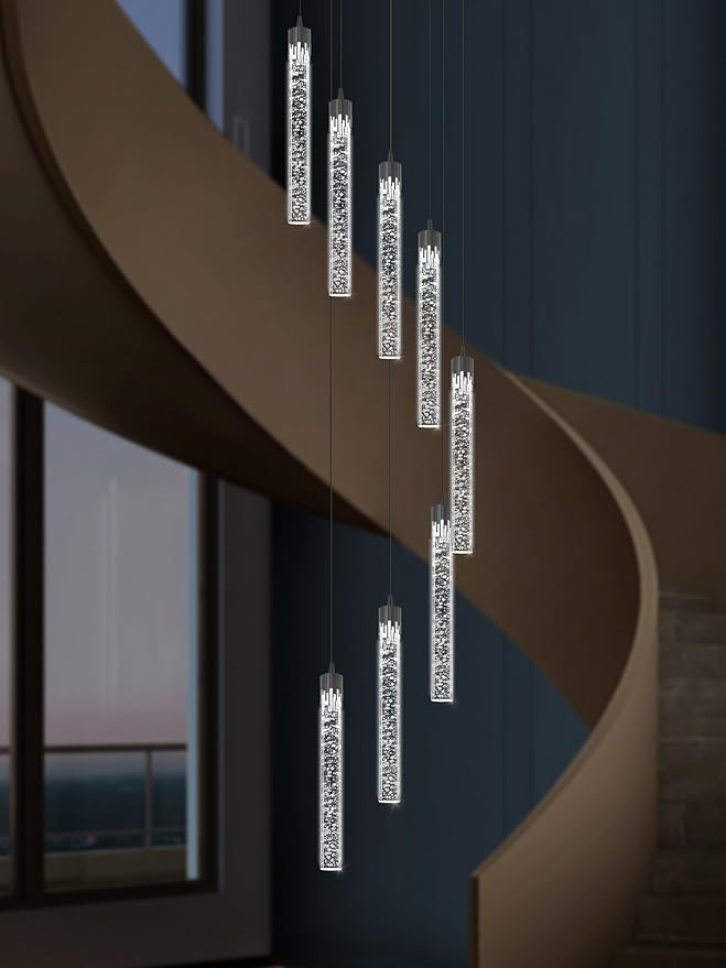 Pendant Light Fixtures LED Black 8-Light Chandelier for Living Room Modern Bubble Crystal Chandelier Entryway Foyer Dimmale 2700K-6000K