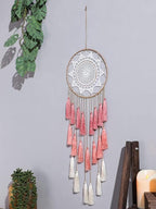 Artilady Macrame Dream Catchers for Bedroom - Tassel Wall Hanging Handmade Dreamcatchers Home Decor with Tassel Feather Ornament Craft Blessing Gift (Pink)