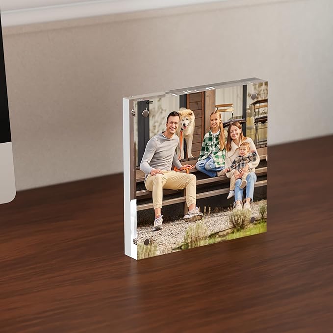 4x4 Acrylic Picture Frame 5 Pack, Clear Freestanding Double Sided Frameless Magnetic Photo Frames, Desktop Display Decor Gift