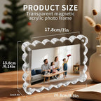 3-Pack 5x7 Acrylic Magnetic Picture Frames – Clear Lucite Block Frame with Scalloped Edges, Double-Sided UV-Protected Acrylic Photo Display for Desktop