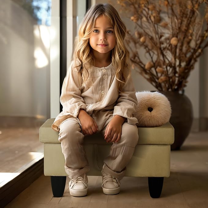 Ottoman Rectangular Storage Ottoman Bench, Flannel Footrest Stool Footstool with Lid for Living Room, Bedroom, Entryway, Light Brown, 28.5"x19"x17.5"