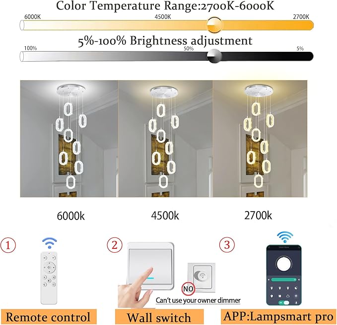 Silver 8 Rings Crystal Chandelier for Foyer Stairwell High Ceiling Chandelier Dimmable Oval Crystal Ring Pendant Light