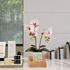 Artificial Potted Orchid Faux Phalaenopsis Silk Flowers Bonsai Realistic Arrangement in Silver Vase for Home Decoration Table Centerpiece, White