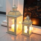 DECORKEY Large Lantern Decorative Outdoor & Indoor, Set of 2 (14’’&10’’) Metal Candle Lanterns Decor, Vintage Hanging Candle Holder for Front Porch Patio Wedding Farmhouse Home, Spring Decoration
