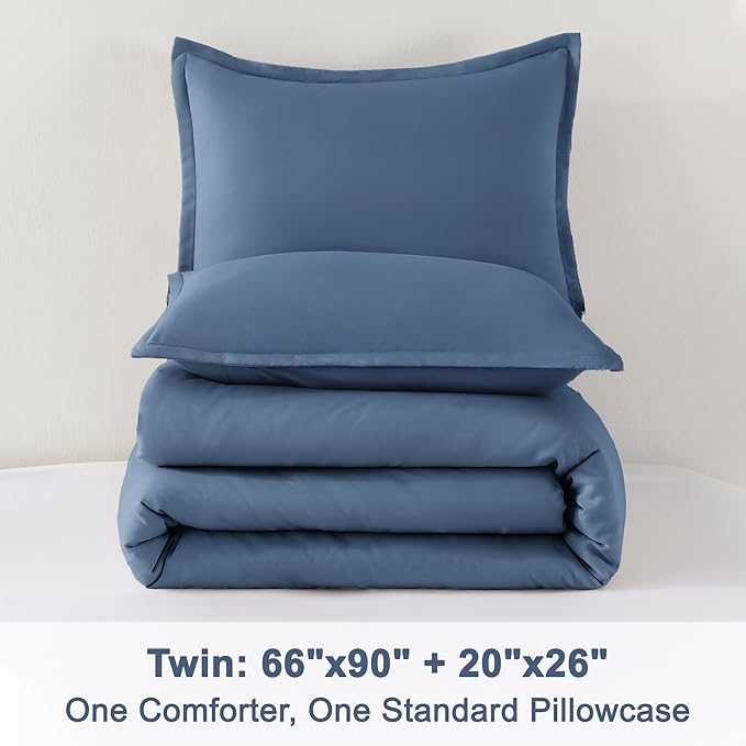 Litanika Haze Blue Twin/Twin XL Comforter Set, 2 Pieces Lightweight Solid Bedding Set, All Season Fluffy Bed Set (66x90In Comforter & 1 Pillowcase)