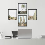 SIGNWIN Framed Tropical Palm Tree Saguaro Cactus Wall Art, Set of 4 Desert Landscape Wall Decor Prints, Nature Wilderness Wall Décor for Living Room, Bedroom - 11"x14"x 4 Black