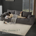 Boneless Cloud Couch Sofa for Living Room, 112" 3 Seater Grey Modern Lounge Sleeper Couch, No Assemble, Cordury Compression Upholstered Couches