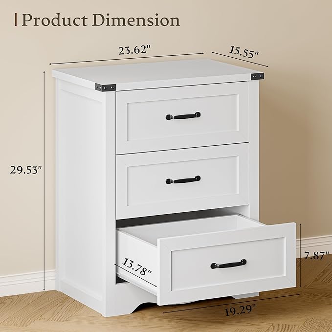 3-Drawer Dresser for Bedroom, Small Wooden Chest of Drawers with Metal Handles, Narrow Storage Cabinet with Anti-Tipping Design, Sturdy Dresser Organizer for Closet, Living Room, Entryway
