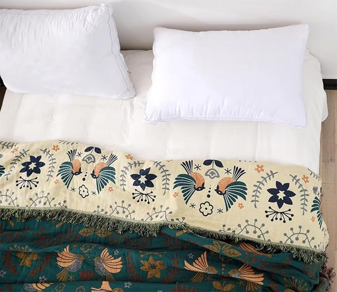 Summer Throw Blanket for Bed Couch 90''x 98'' Boho Throws 100% Cotton Muslin Travel Mexican Blanket Warm Soft Blankets Decorative Farmhouse Vintage Throws and Best Gifts