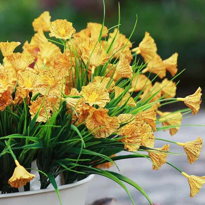 10 Bundles Artificial Grass Plants,Outdoor Faux Grass Plant UV Resistant Fake Plastic Wheat Grass for Indoor Outdoor Fake Realistic Grass for front porch yard patio balcony Garden Decoration- Green