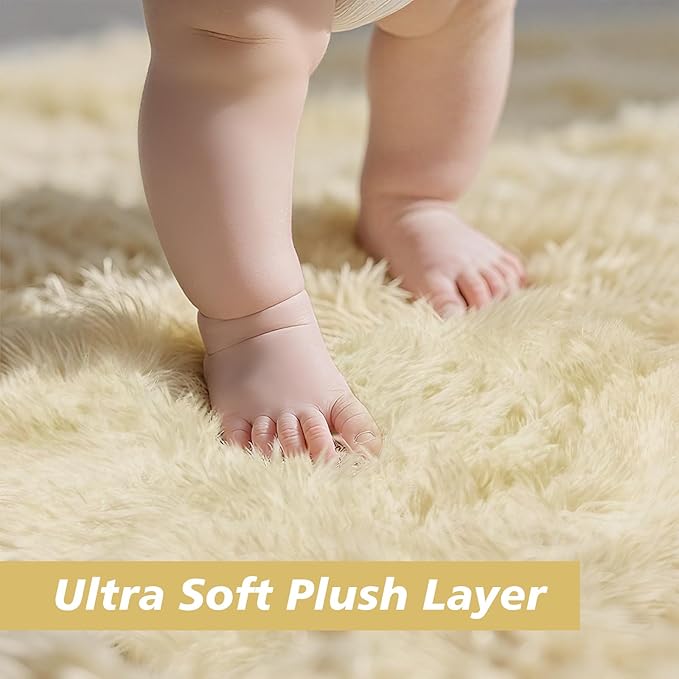 8x10 Fluffy Area Rugs for Living Room,Shag Area Rug for Bedroom,Ivory Soft Fuzzy Rug Non-Shedding Indoor Plush Carpet for Kids Bedroom Nursery Home Decor