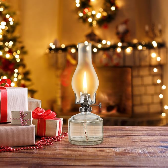 4 Pack Rustic Oil Lamp Large Vintage Glass Kerosene Lamp Chamber Oil Lamps for Indoor Use Home Decor Classic Old Hurricane Oil Lamp for Emergency Lighting 12.5''