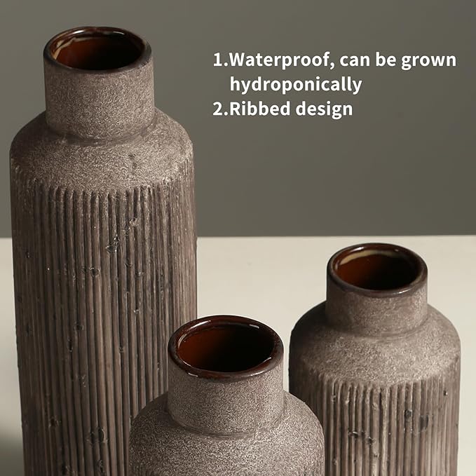 Farmhouse Vase for Home Decor, Ceramic vase Set of 3. Vintage Flower Vase Suitable for Home Decor, Living Room, Shelf Decor, Dining Table Decor.