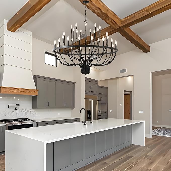 Black Chandelier 36-Light Industrial Iron Candle Chandelier Modern Suspended Farmhouse Chandeliers Pendant Light Fixtures for Dining Room Bedroom Living Room Kitchen Island Foyer E12 Bulb