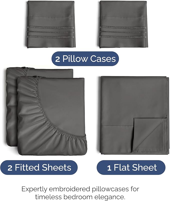 Split King Size 5 Piece Sheet Set - Comfy Breathable & Cooling Bed Sheets Set - Hotel Luxury Bedding for Women, Men, Kids, Teens, Boys & Girls - Deep Pockets, Soft, Wrinkle Free - Oeko-Tex - Charcoal