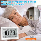 Wall Clock Atomic with Indoor Outdoor Temperature Battery Powered, Easy Reading with 10.5 Inch Large LCD Display, 330FT Range Table Wall Clock with DST, 12/24 Hour for Living Room Kitchen (White)