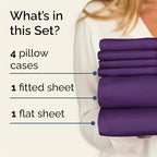 Queen Sheets Set 6 Piece - Includes 4 Pillowcases - Bed Sheets Queen Size - Soft Hotel Luxury Bedding - Cooling, Comfy, Cozy & Breathable - 1 Flat & 1 Fitted & 4 Pillowcases w/ Deep Pockets - Purple