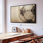 Elephant Stock Worn Soccer Ball Wall Art - Horizontal Framed Canvas - 1-Piece Living Room Wall Decor - Photography sports Canvas Print - Brown and Gray Decor for Wall - 37" X 25"