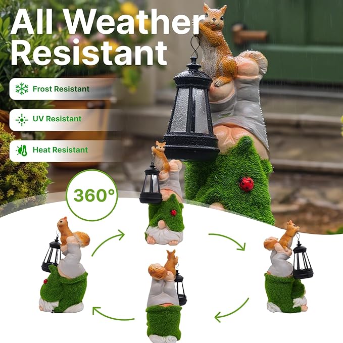 Garden Gnome Statues Decor with Solar Lights, Outdoor Decorations for Yard Porch Lawn Balcony Patio, Housewarming Gifts