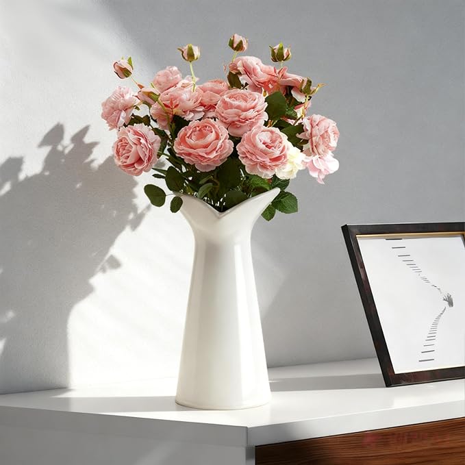 Ceramic Bud Vases, BEAHOT White Bulk Vase, Modern Minimalist Boho Farmhouse Decorative for Table Centerpiece, Pampas Grass, Dried Flowers, Shelf Decoration