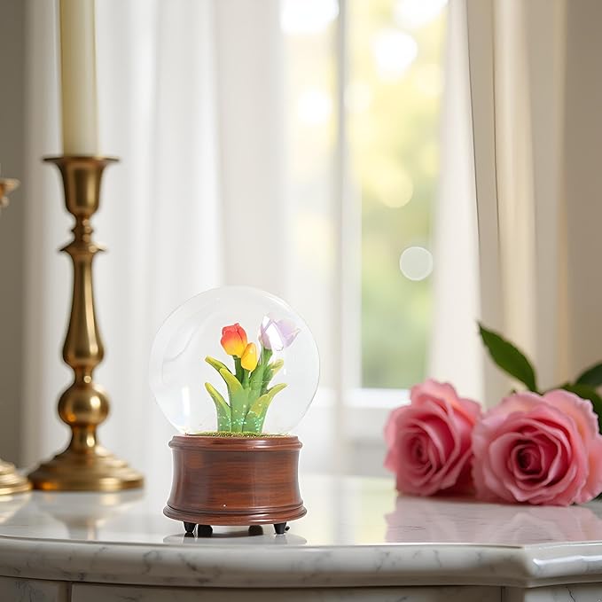 Fall Autumn Decor Tulip Snow Globe Musical, Tulip Themed Gifts, Indoor Fall Decorations, Thanksgiving Gift Ideas.