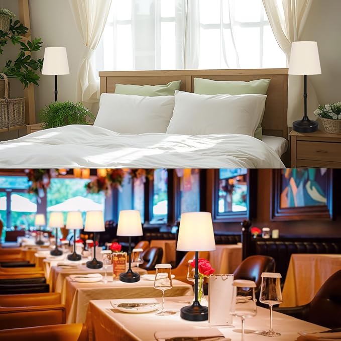 Rechargeable Battery Powered Table Lamp, Wireless LED Lamps, Cordless Touch Lamps, Stepless Dimmable Bedside Lamps, Night Lamp for Bedroom, Dinning Room, Kitchen Decor, Office (Black)