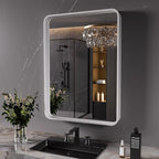 White Bathroom Mirror 24x36 Inch, White Metal Framed Bathroom Mirror for Wall, Rounded Rectangle Matte Bathroom Vanity Mirror, Tempered Glass, Anti-Rust, Horizontal/Vertical