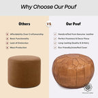 Moroccan Leather Handmade Pouf Ottoman Cover – Unstuffed Foot Stool, Boho Foot Rest for Living Room, Bedroom – Gift for Housewarming or Weddings