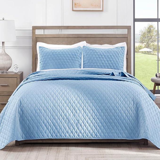 Exclusivo Mezcla Reversible Full Queen Quilt Bedding Set with Pillow Shams, Lightweight Quilts Queen Size, Soft Bedspreads Bed Coverlets for All Seasons - (Sky Blue, 90"x96")