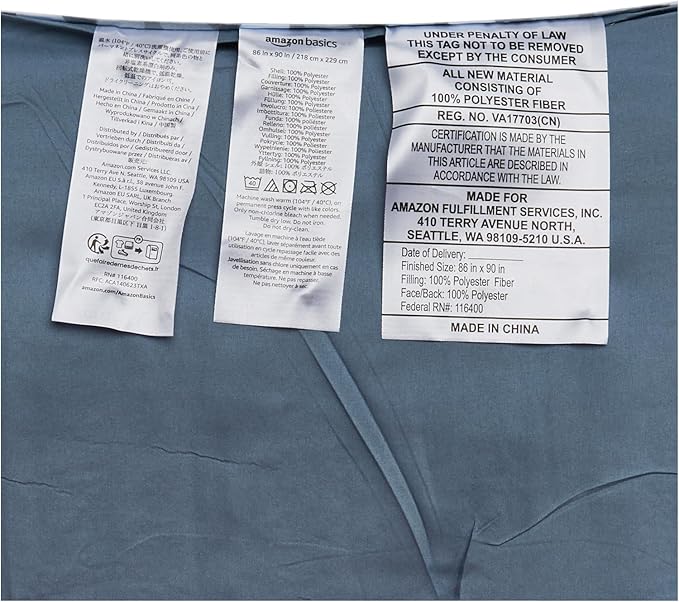 Amazon Basics Full/Queen Comforter Set with Herringbone Sheets, 7-Piece Gray Leaf Bedding, Lightweight Microfiber Bed-in-a-Bag