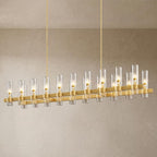 Brass Kitchen Island Lighting-20-Light Linear Chandelier, Adjustable 67.7'' Modern Farmhouse Rectangle Pendant Light Fixtures, Dining Room, Bedroom
