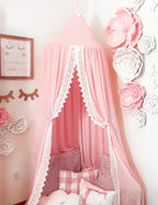 Princess Bed Canopy Mosquito Net for Kids Baby Crib, Round Dome Kids Indoor Outdoor Castle Play Tent Hanging House Decoration Reading Nook Cotton Canvas,Pink