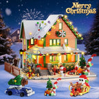Christmas House Mini Building Set with Light, PLAXSOON 1961 PCS Holiday Snow Village Architecture Model Building Block with Santa Claus Sleigh, Xmas Display Toy Set for Adults Kids Boys Girls Ages 14+