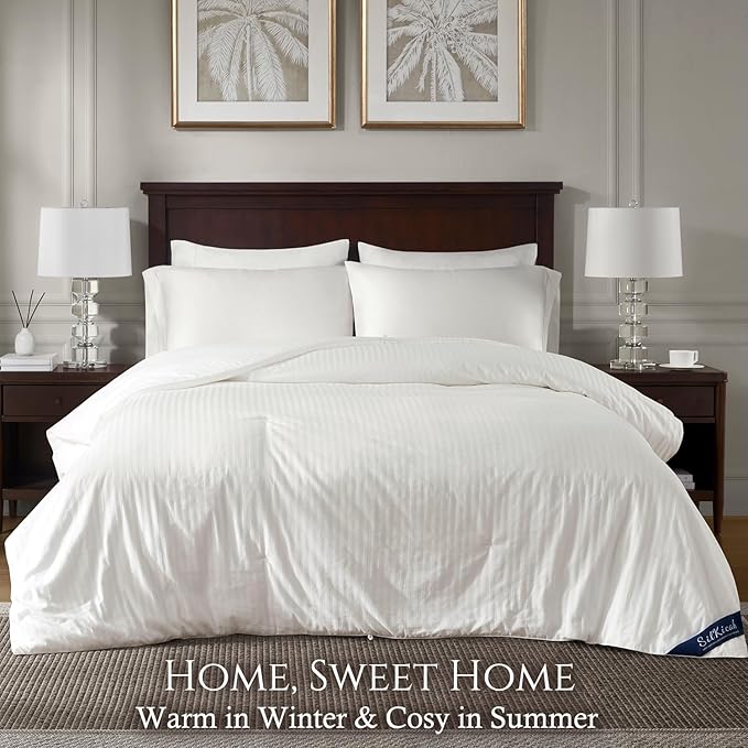 SilKicah Mulberry Silk Comforter King Size for All Season, 100% Natural Long Strand Silk Filled Comforter, Pure Silk Quilt Blanket Duvet Breathable Lightweight (102"×90")