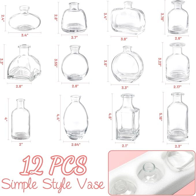 Bud Vases Set of 12, Clear Glass Bud Vase in Bulk, Small Vases for Centerpiece Mini Modern Flower Vase Transparent, Wedding Party Table Home Decor