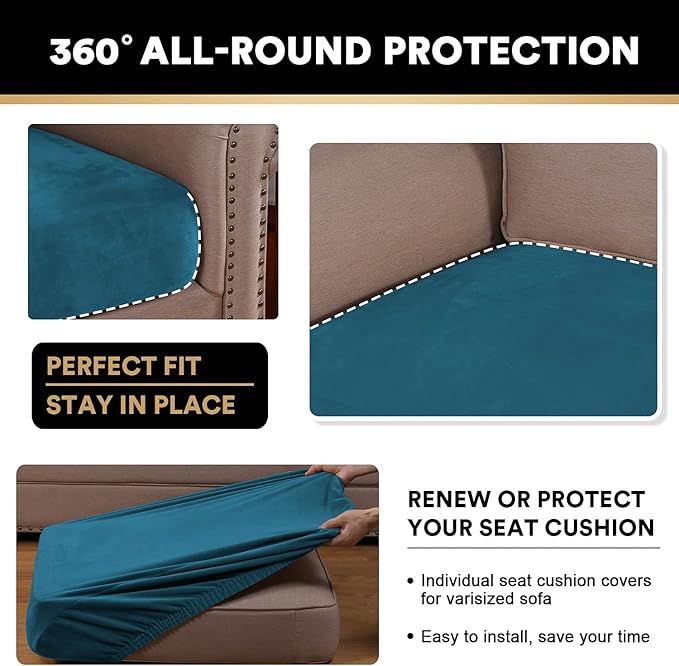 PrinceDeco Couch Cushion Cover Cushion Slipcover for Chair Sofa Cushion Furniture Protector Seat Cushion Sofa Cover for Dog Pet Kid with Elastic Straps Width Up to 29.5", Deep Teal