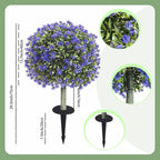 Set of 2 Artificial Boxwood Topiary Ball Trees with Purple Flowers for Outdoor with Ground Spike 29.5", UV Resistant Faux Greenery Shrubs, Fake Plants for Garden, Porch, Patio Valentine's Day Decor