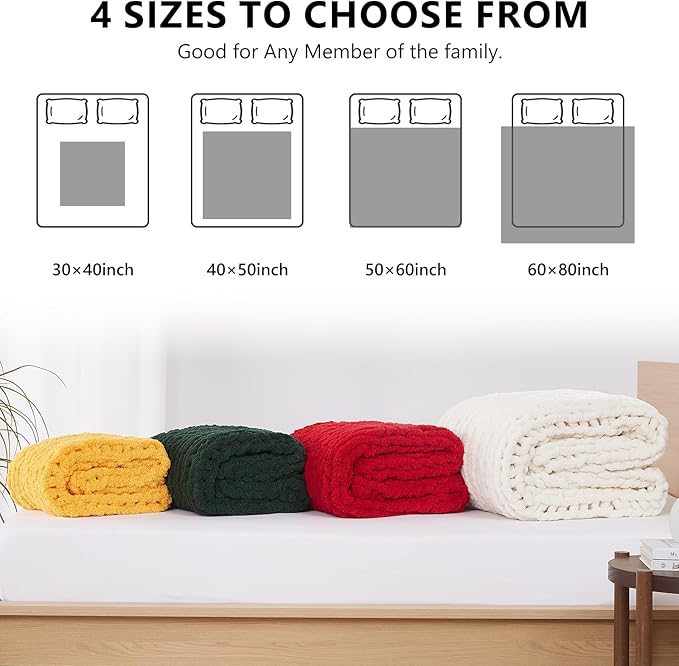 L'AGRATY Chunky Knit Blanket Throw - Soft Chunky Throw Blanket 50x60: 100% Hand Kintted Chenile Crochet Blanket Large Cable Knit Chunky Blanket - Rope Knot Throw Blanket for Couch Home Decor(Red)