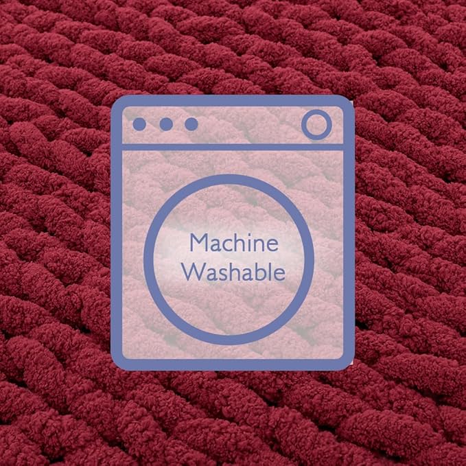 Bigacogo Chunky Knit Throw Blanket for Couch, 40x60 inches, 100% Hand Knitted with Thick Jumbo Chenille Yarn, Cozy Soft Large Rope Knot Cable Crochet Blankets for Sofa Bed Living Room, Red