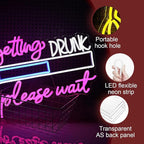 Drink Please Wait Neon Sign Dimmable Letters Neon Light for Wall Decor USB Powered LED Drinking And Wait Light Up Sign for Pub Man Cave Home Bar Restaurant Decor Party(16.7 * 12.8In)
