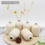 YANLING 6 Pack Small Vase for Flowers Boho Vases for Home Decor, Modern Light Yellow Ceramic Vases for Pampas Grass Simple Shelf Vase, Bud Vases for Wedding Dinner Table Party