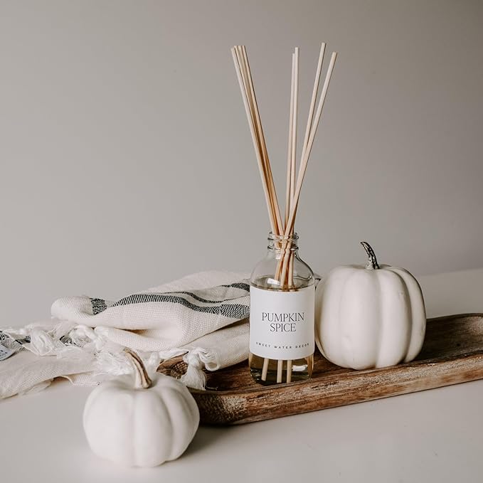 Sweet Water Decor Pumpkin Spice Reed Diffuser Set - Pumpkin, Cloves, Cinnamon, and Vanilla Fall Scented Diffusers - Scent Diffusers for Home, Long Lasting Fragrance, Made in The USA